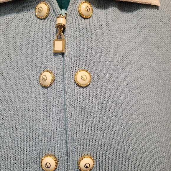 St. John By Marie Gray Collection Santana Knit Light Blue with Cream Trim Size 6 - Picture 2 of 4